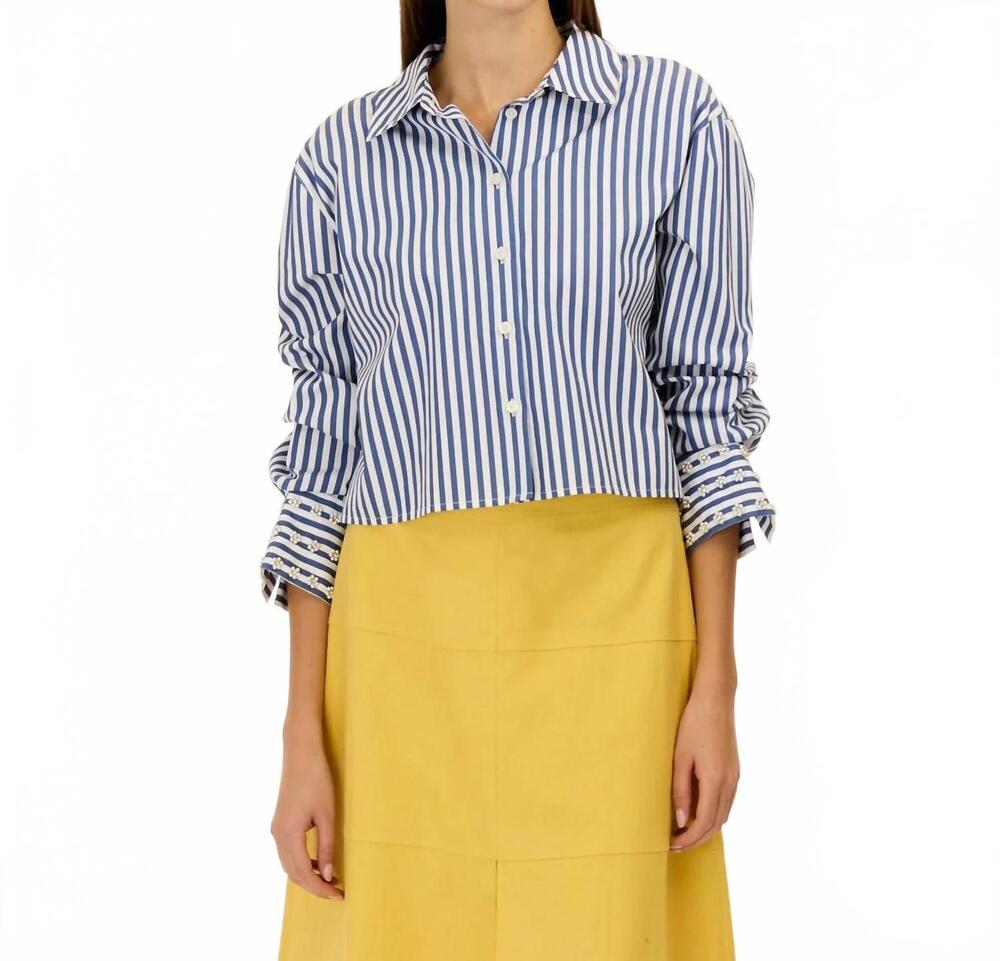 NEW TANYA TAYLOR largaux collared button up top in optic white/french blue